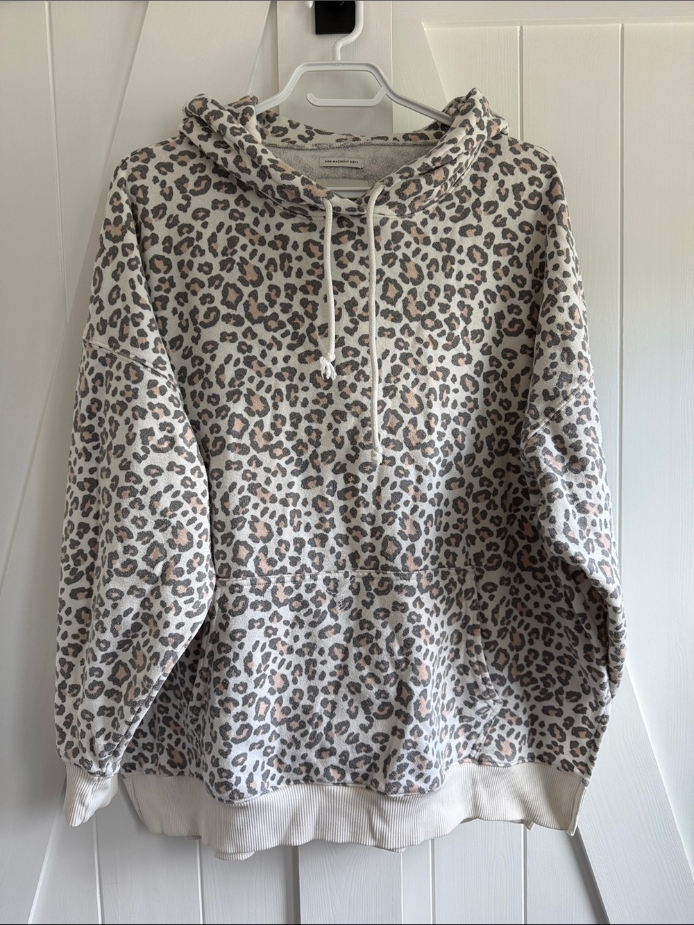 American Eagle Cream and Gray Animal Print Hoodie